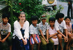 Nola and Balinese boys at Cremation ceremony, Ubud Bali
